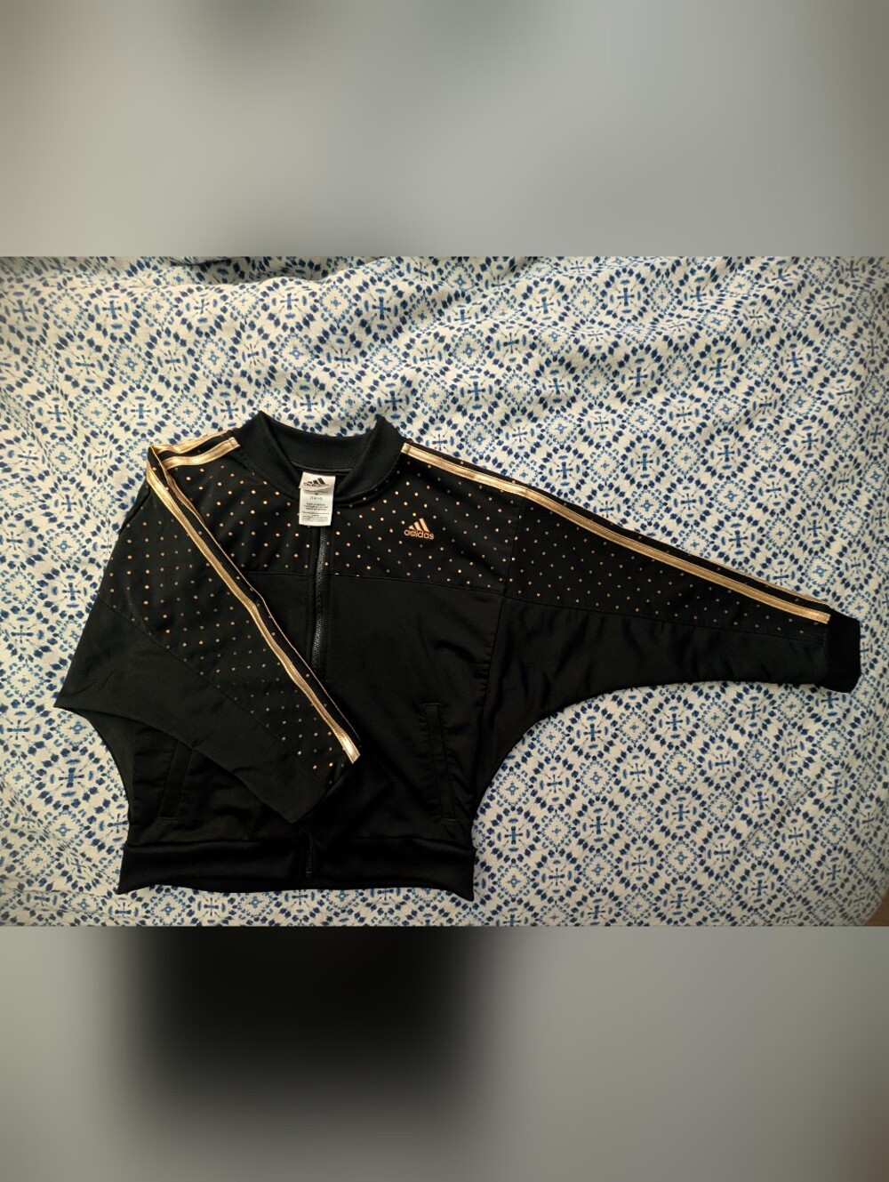 Adidas Track Jacket with Rose Gold Polka Dot Youth Medium Size 10/12